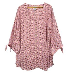 Catherine's Womens ¾ Sleeve Tunic blouse Button Up 3X 26/28W Office Spring